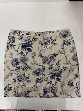 Talbots Woman 16 W Cream Skirt with Navy Floral Print